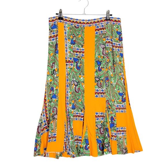 TORY BURCH Jada Skirt Orange Bird Jungle Gored Something Wild Stripe SIZE MEDIUM - Picture 6 of 13